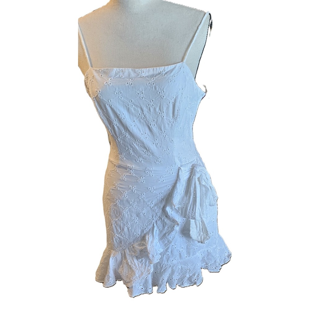 A&G Dresscode LA Womens White Eyelet Faux Wrap Spaghetti Strap Mini Dress S